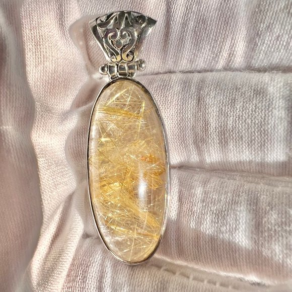 Jewelry - Vintage Rutilated Quartz Pendant, 925 Silver Necklace, Unisex Healing Jewelry